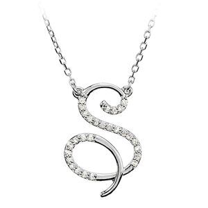 1/8 Ctw Diamond Sterling Silver Medium Script Initial S Necklace, 16in